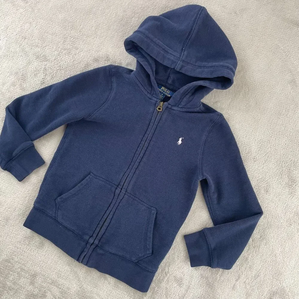 Polo Ralph‎ Lauren Hoodie Kids 6 Navy Blue Full Zip Pink Pony Long Sleeve Preppy